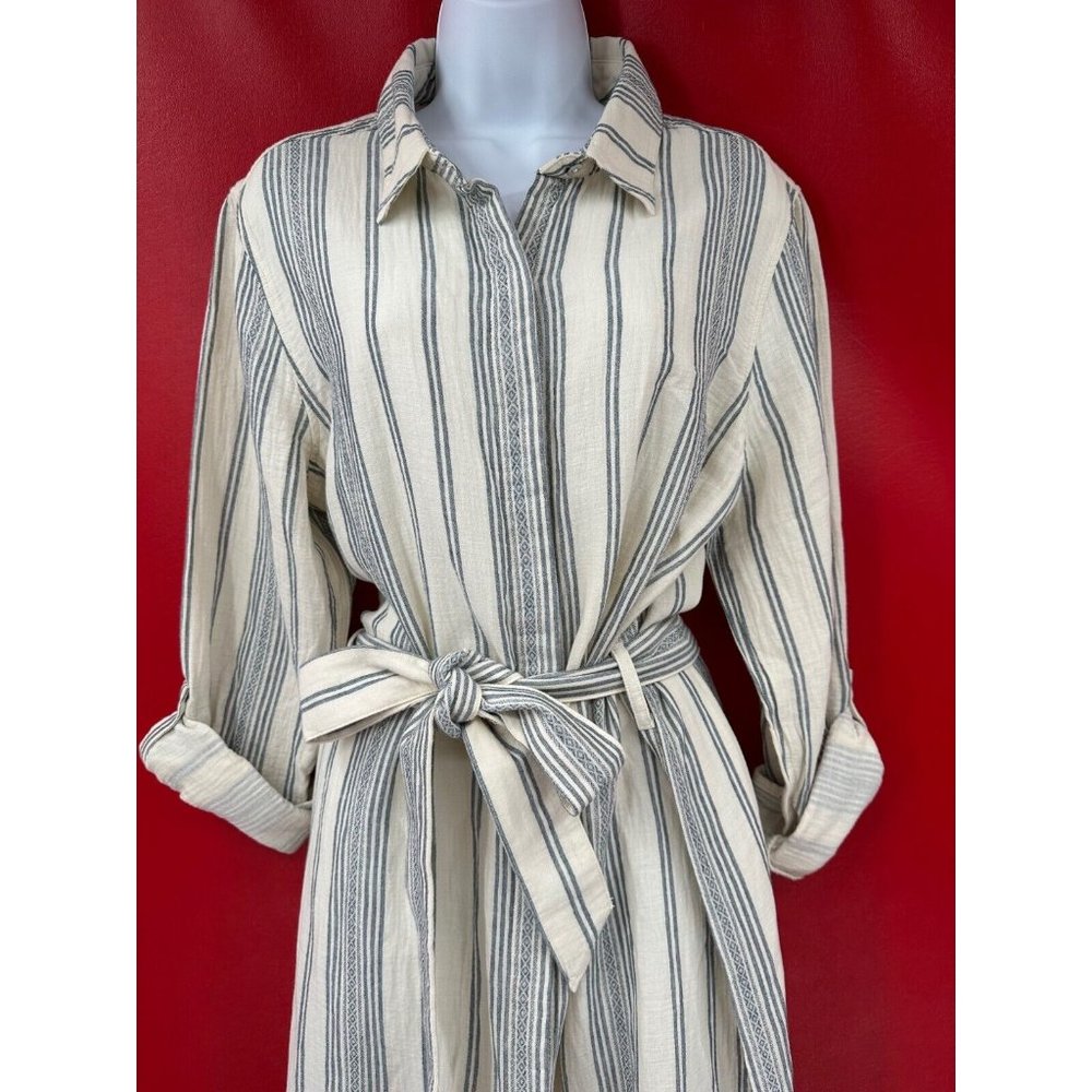 Faherty Dream Gauze Organic Cotton Iris In Cream Tidal Wave Dobby Dress Sz L NWT - Picture 7 of 15